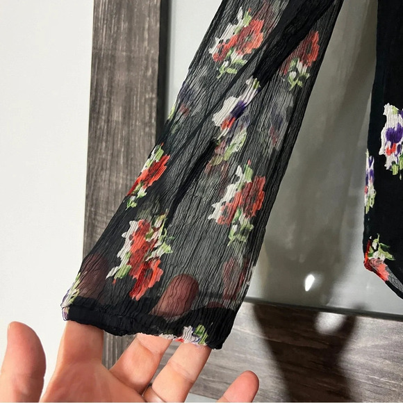Anthropologie Love Sam Whimsigoth Fairy Grunge Sheer Sleeves Dark Floral Size M - Picture 5 of 7
